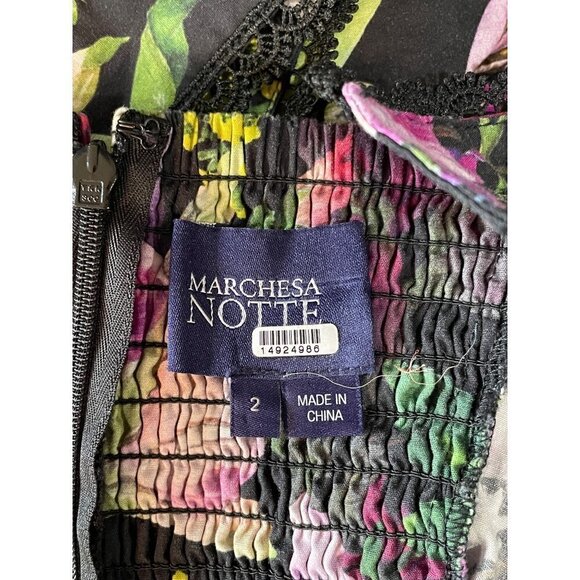 Marchesa Notte Floral Print Tea Length Sheath Midi Dress Black Womens 2 - Picture 13 of 16